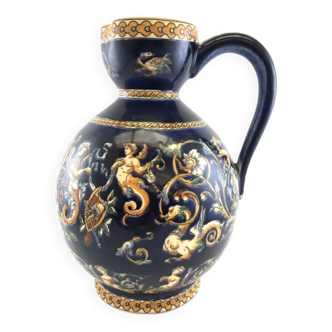 Grand pichet en faïence bleue de Gien – Modèle Renaissance