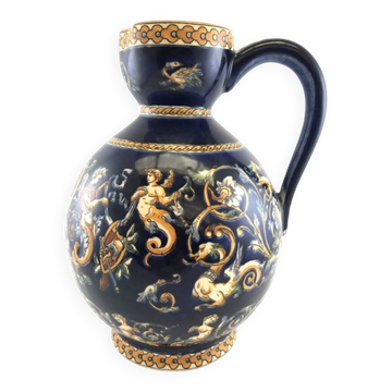 Large blue earthenware pitcher from Gien – Renaissance pattern