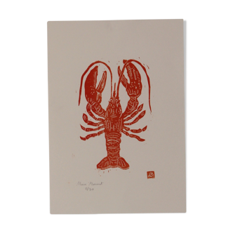 Homard rouge linogravure