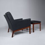 Leather armchair and footstool by Kai Lyngfeldt-Larsen. Denmark 1960s