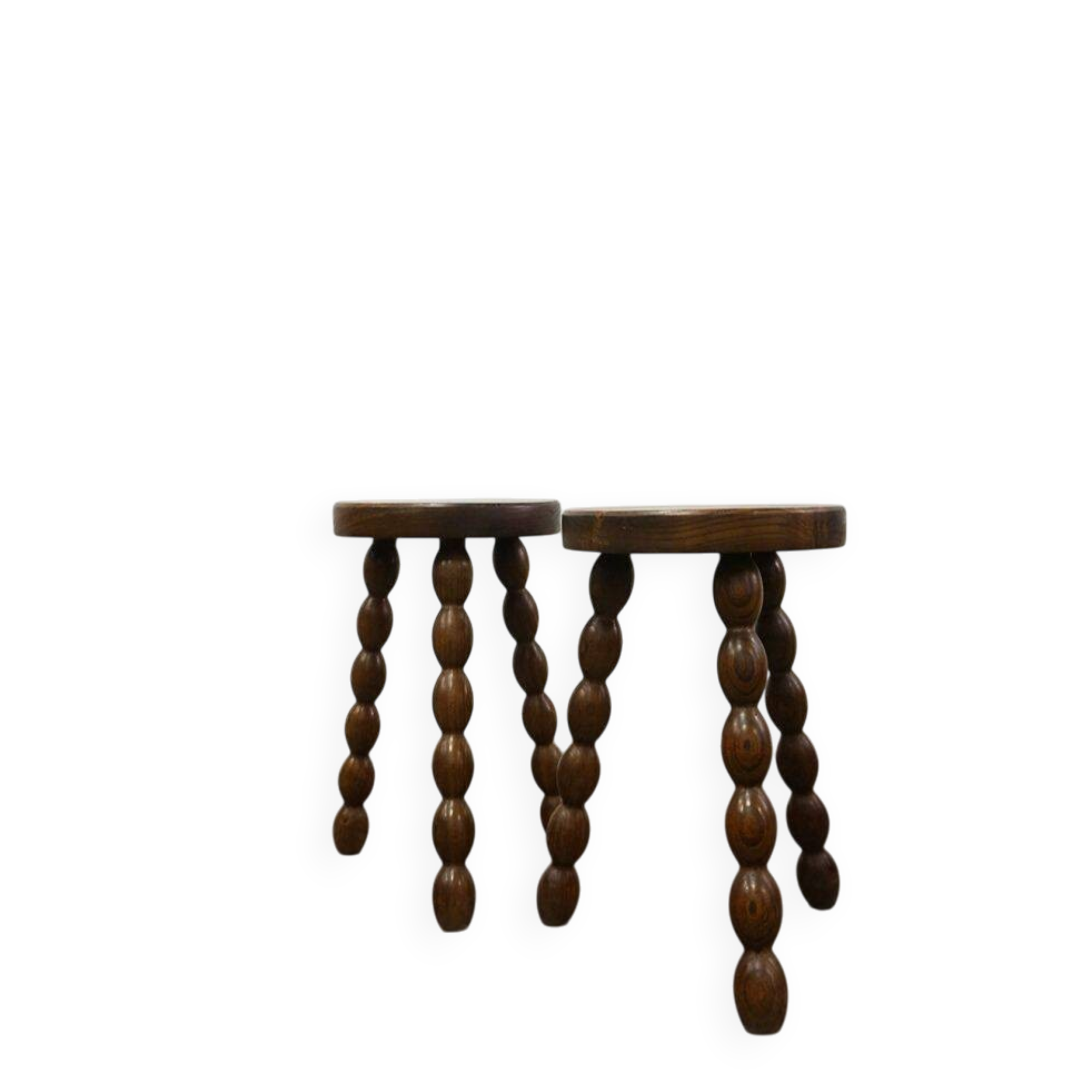 Pair of turned stools in brutalist style