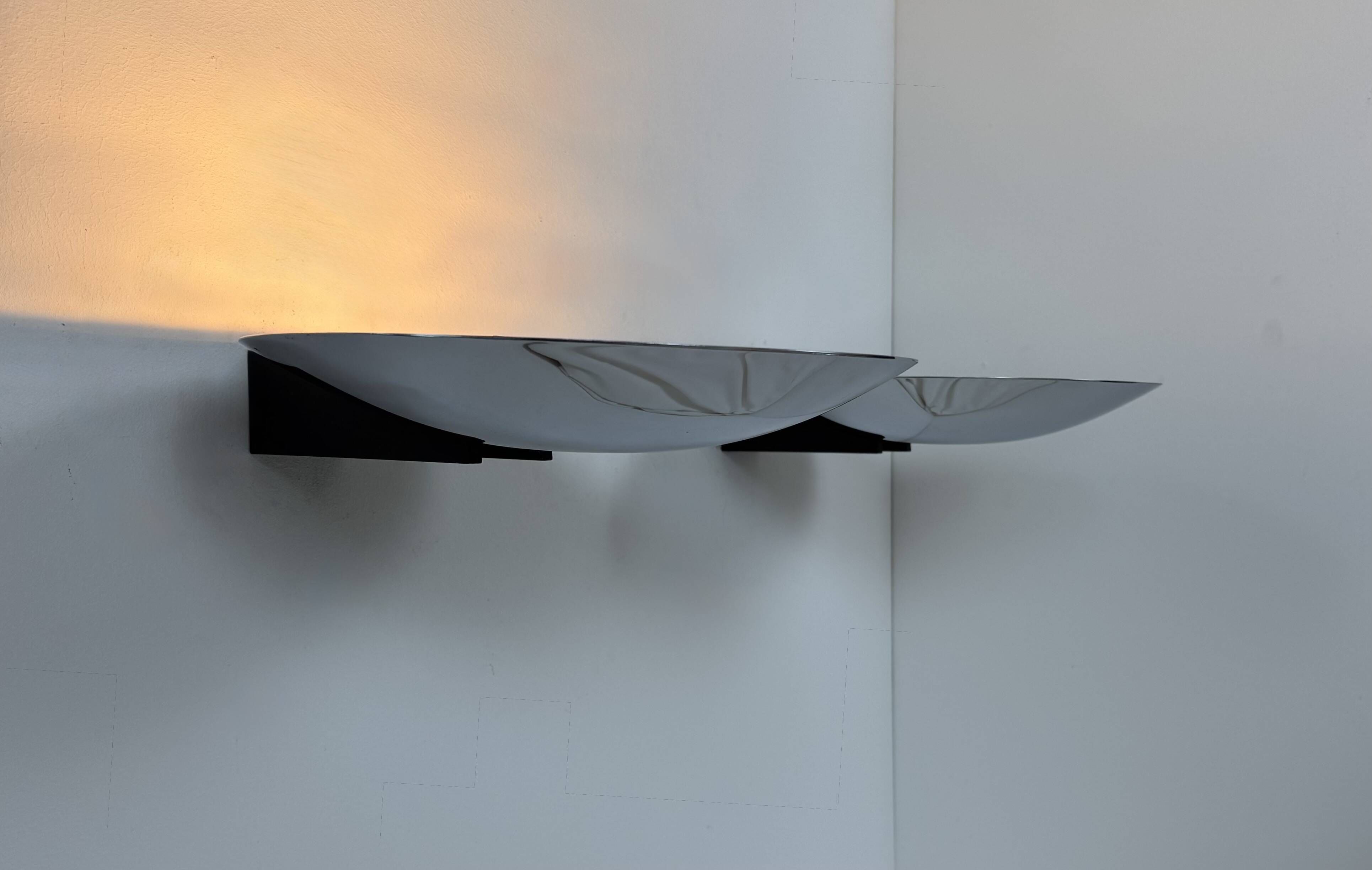 Vintage Disderot wall sconces, chrome and black, France 1980.