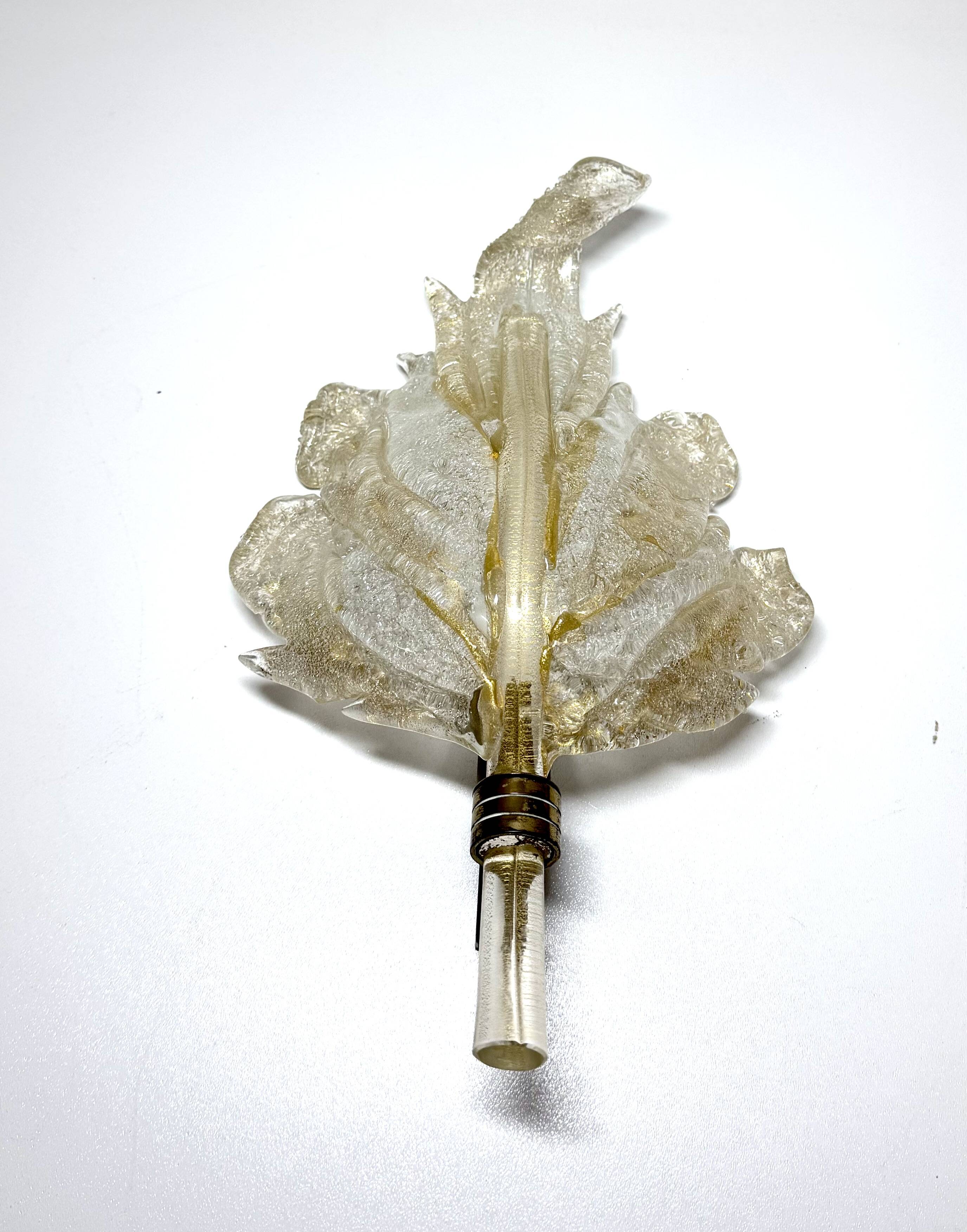 Applique murano en verre vintage et feuille d'or par barovier toso, italie