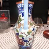 Superb Gien amphora vase with peonies (period 1960 - 1971)