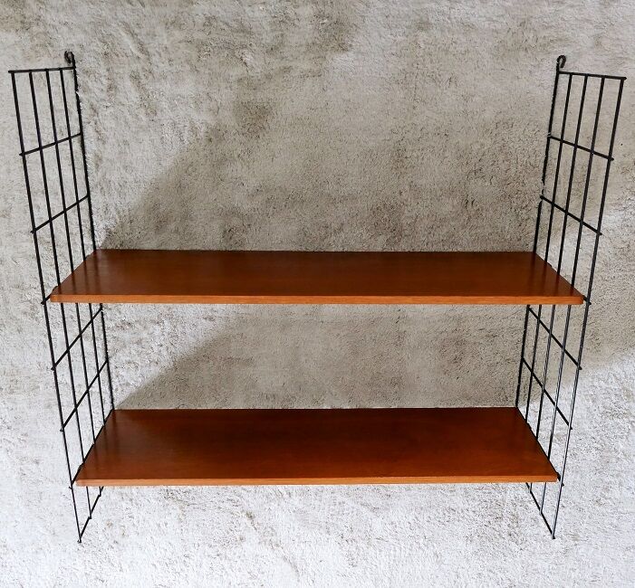 Wooden and metal wall shelf