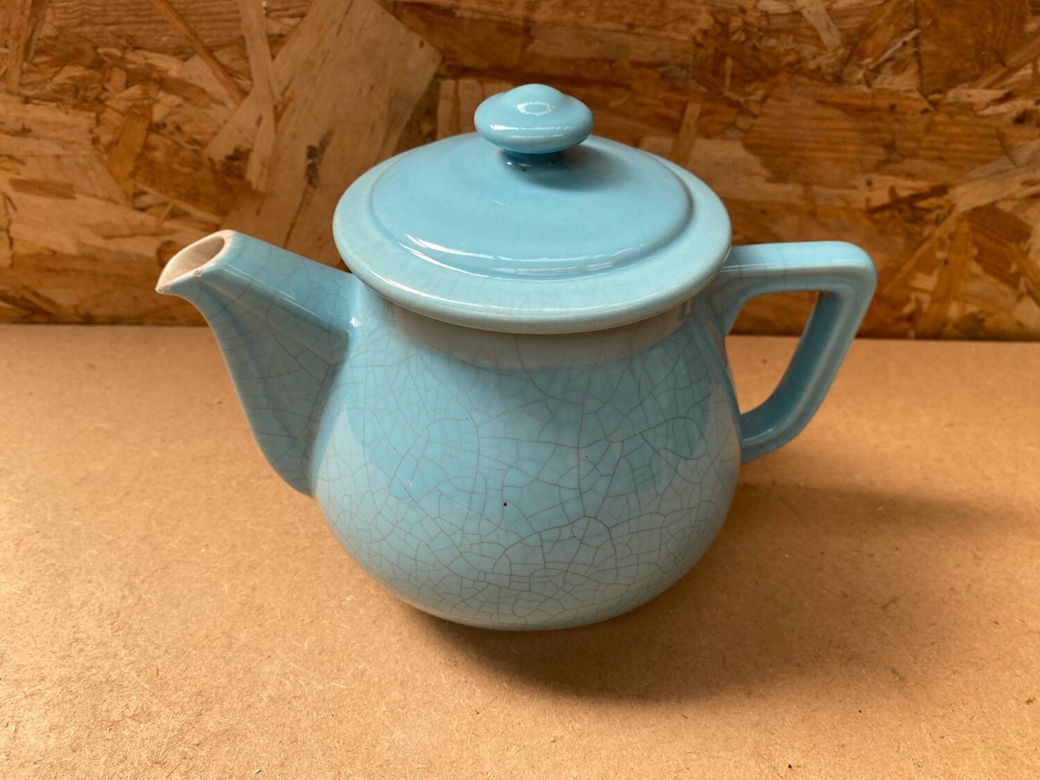 Antique Vintage Cracked Blue Ceramic Teapot