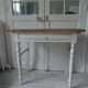 Dessert, old desk, pedestal and pearl grey patinated oak belt, wooden tray