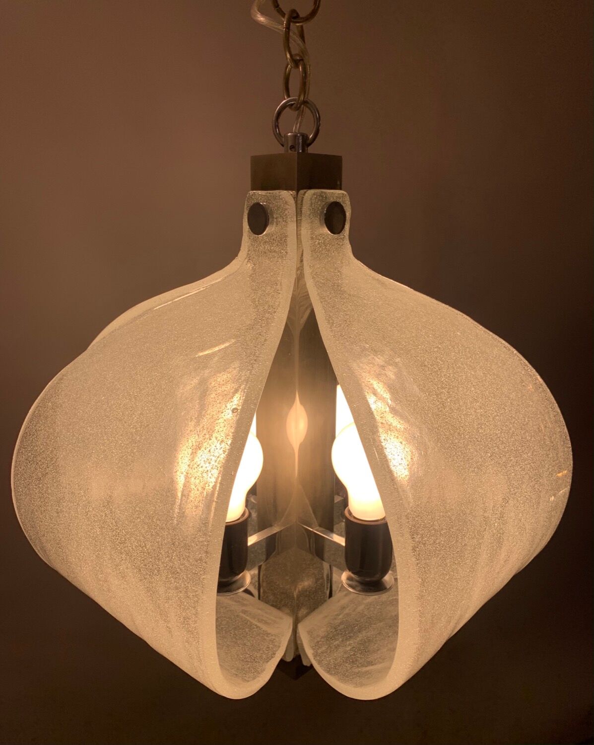 1960s Kaiser Leuchten Murano Frosted Glass and Chrome Ceiling Hanging Light