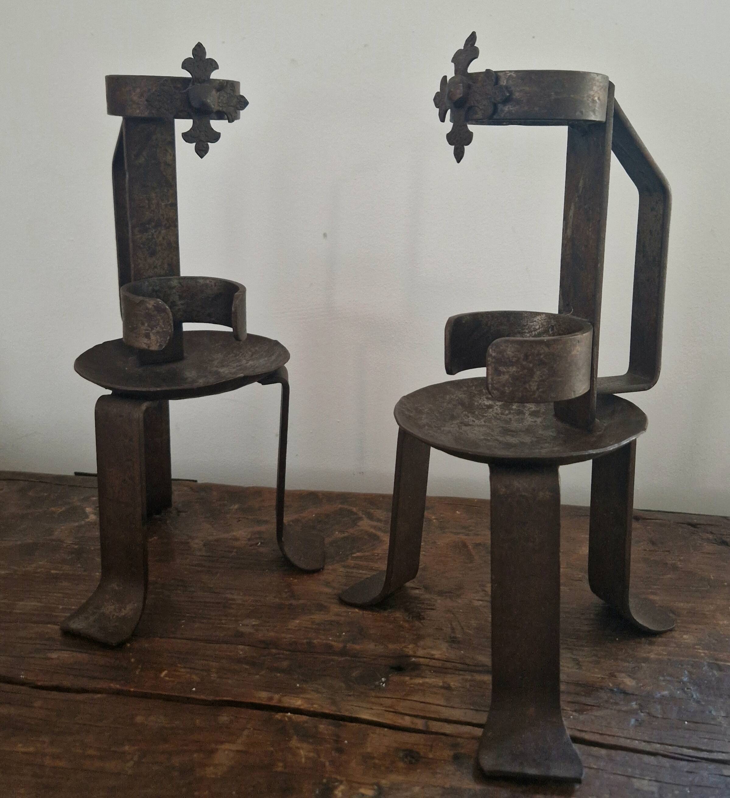 Candle holders in pairs, 20th century, wrought iron, brutalist.