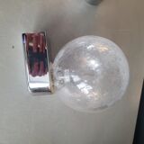 Pair of vintage wall lights in chrome metal with bubbled glass globes.