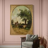 Antique Italian landscape painting signed and dated 1881