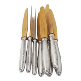 Christofle Rubans, 8 antique fruit, dessert, and entremets knives, with gold blades.