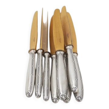Christofle Rubans, 8 antique fruit, dessert, and entremets knives, with gold blades.