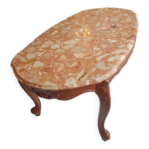 Table basse merisier avec un plateau marbre