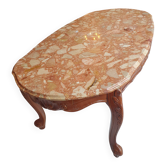Table basse en merisier avec un plateau en marbre