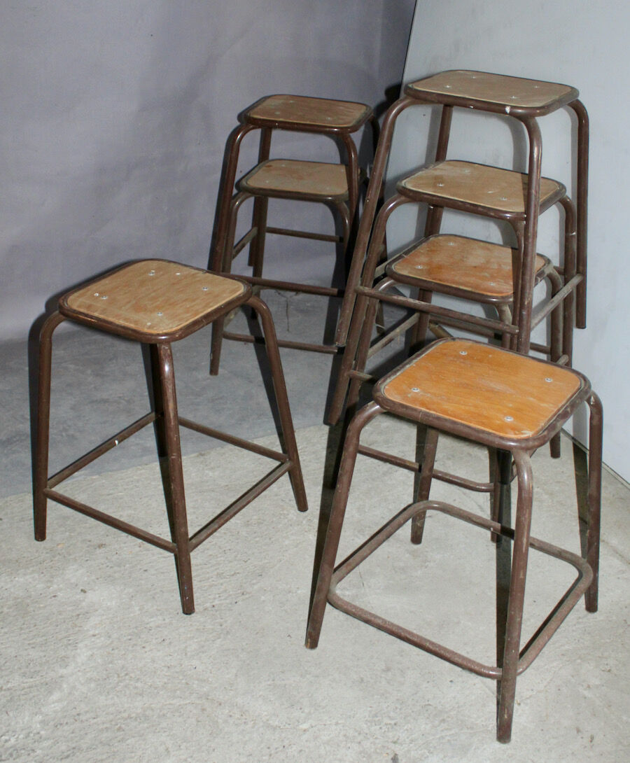 Series of 7 vintage workshop stools