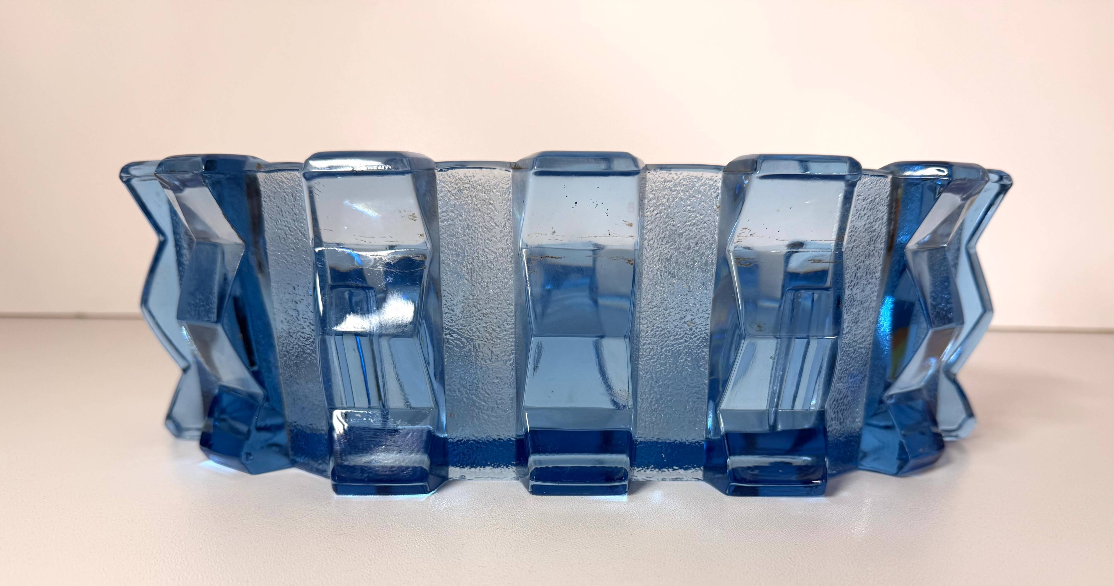 Bol en verre bleu Art Déco / pièce maîtresse par Rudolf Schrötter - Inwald, Pologne