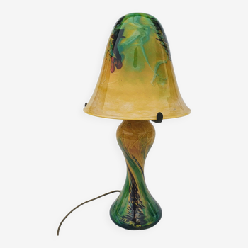 Jean-pierre et samuel cinquilli xx° grande lampe champignon en verre soufflé signé sous la base haut