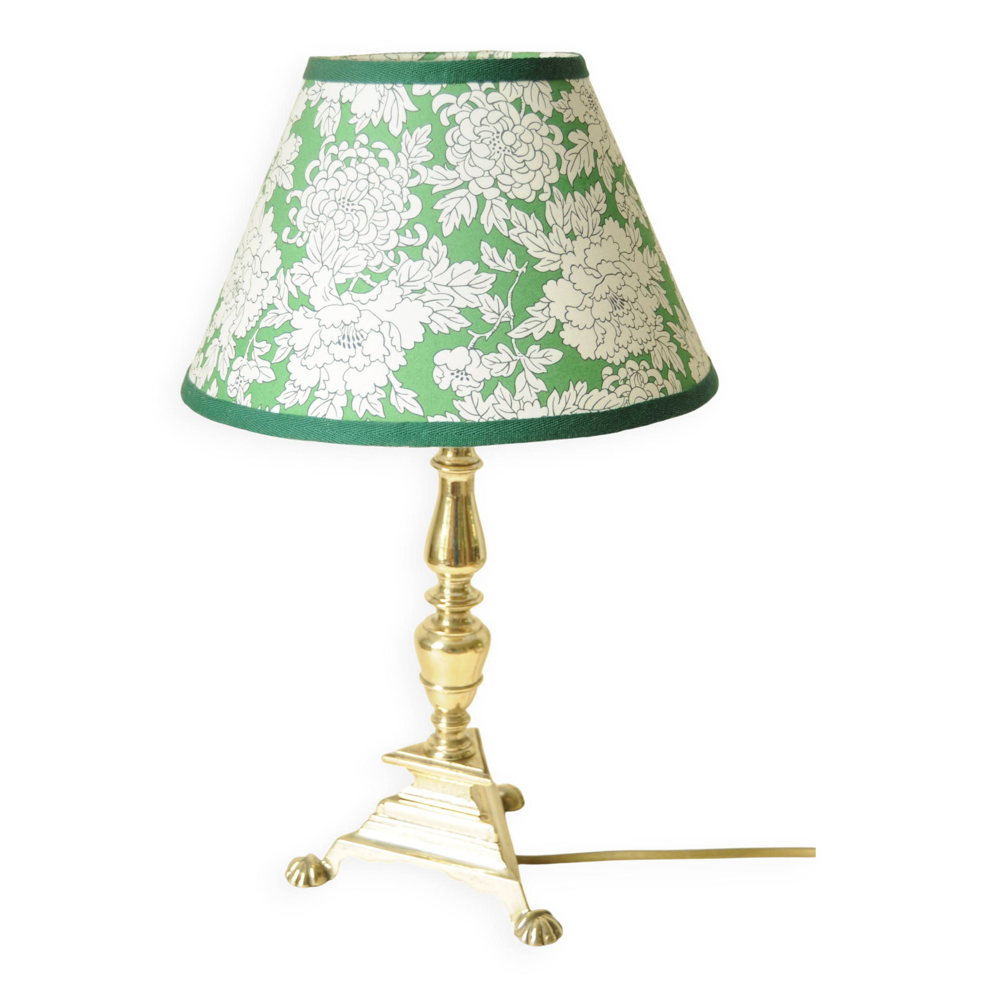 Brass Floor Lamp - Green Liberty Flower Shade