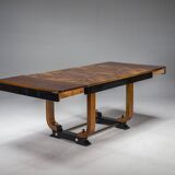 Art Deco French Walnut & Burl Dining Set, 1930s, Set of 7