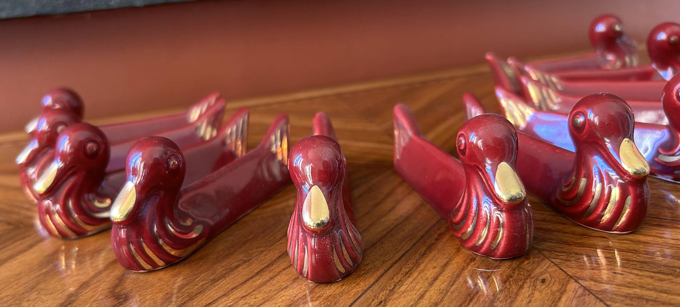 Set of 12 vintage glazed ceramic chopstick rests, 1950-70