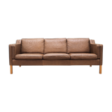 Sofa in brown leather, Danish design, 60's, designer: Mogensen Koch