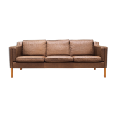 Sofa in brown leather, Danish design, 60's, designer: Mogensen Koch