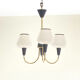 Brass chandelier and black metal tulips in white opaline glass 1950 1960 vintage suspension