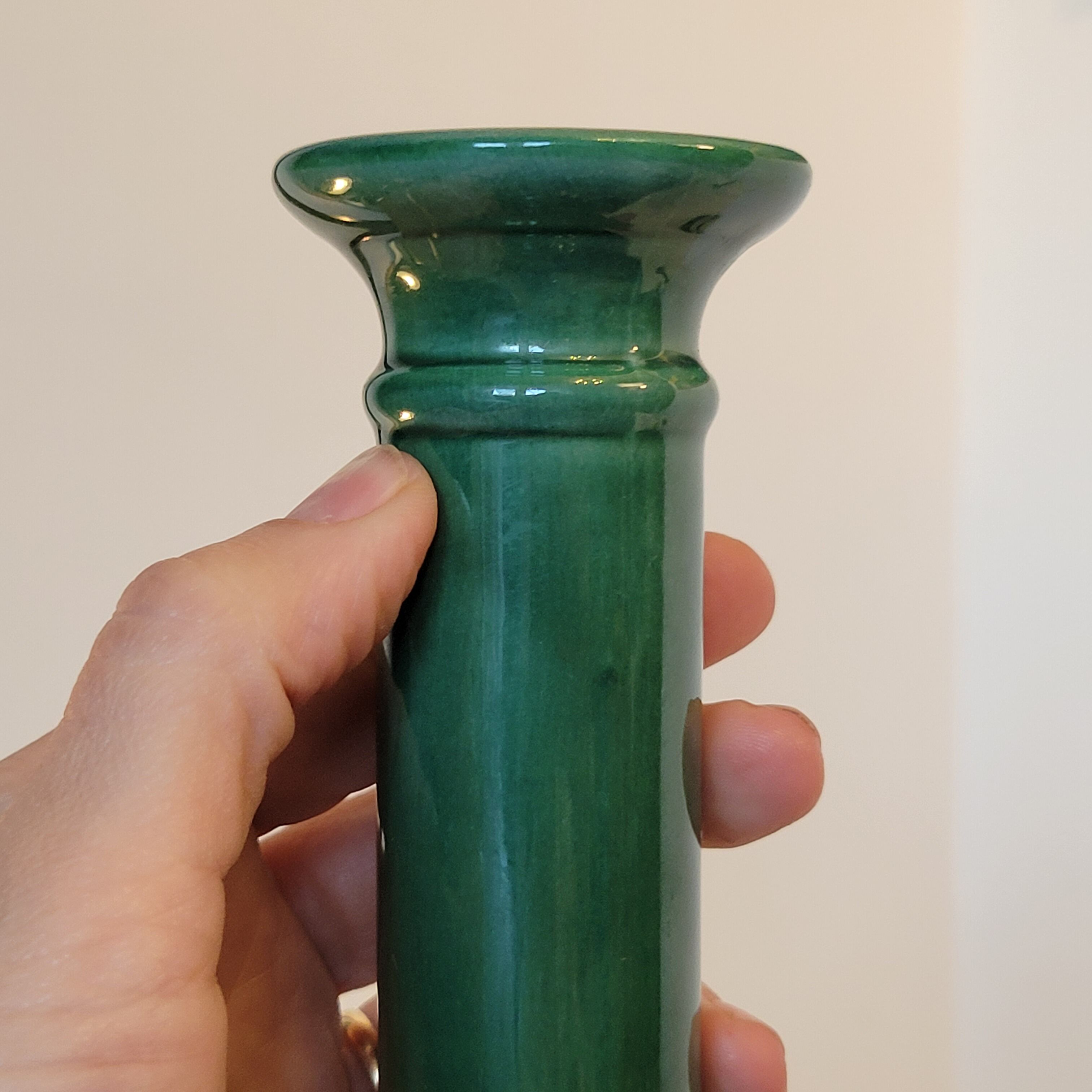 Pair of green ceramic candle holders