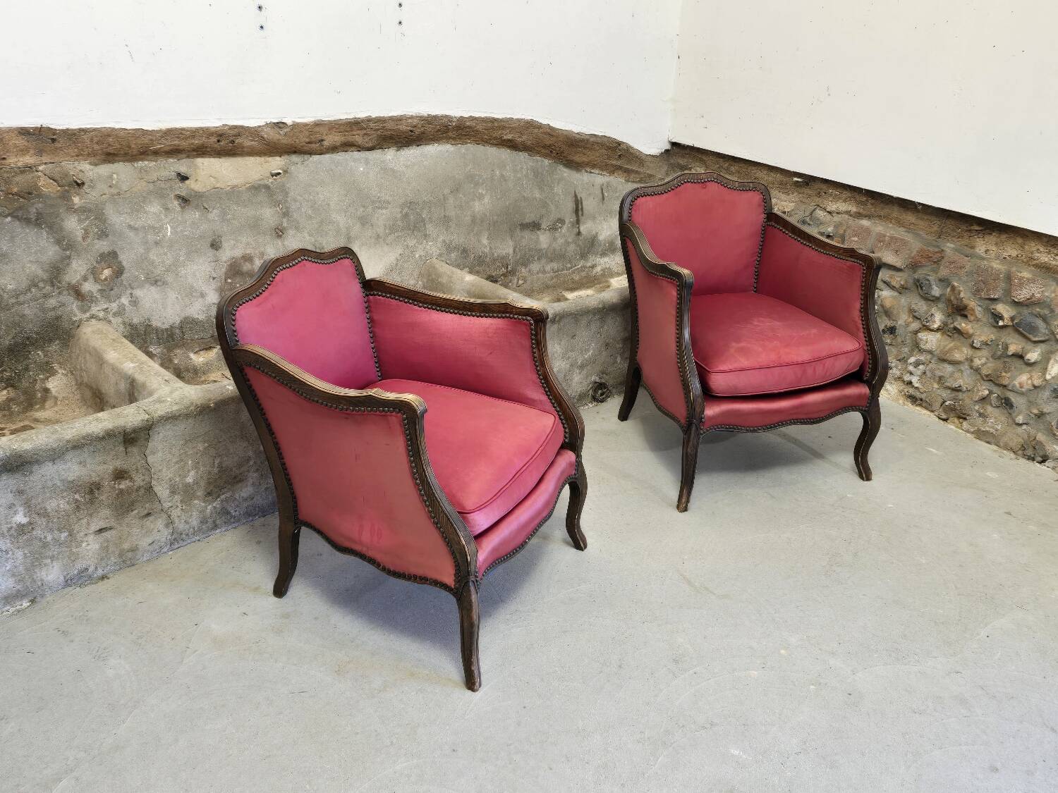 Pair of Louis XV style bergere chairs