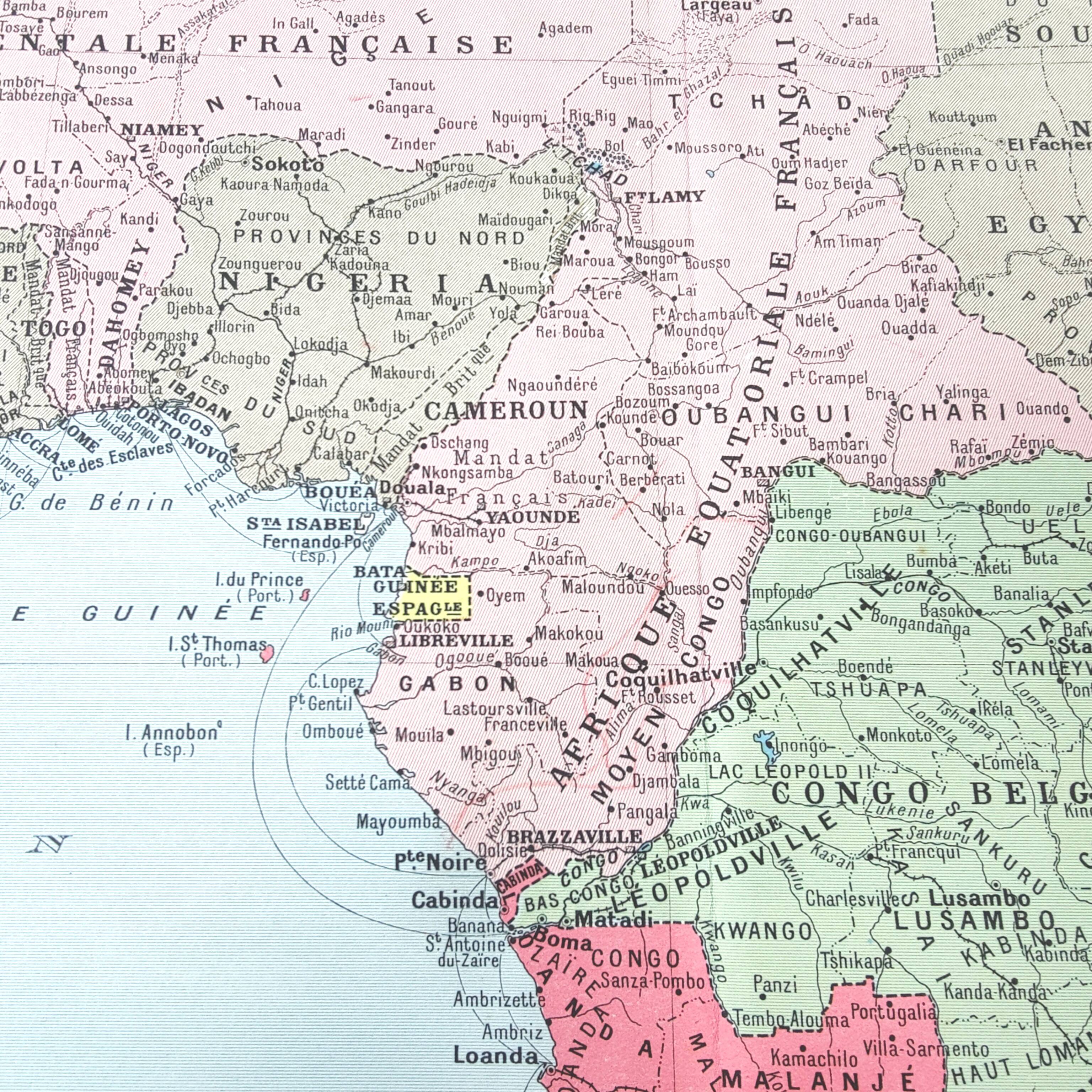 Old Africa map 43x43cm from 1950