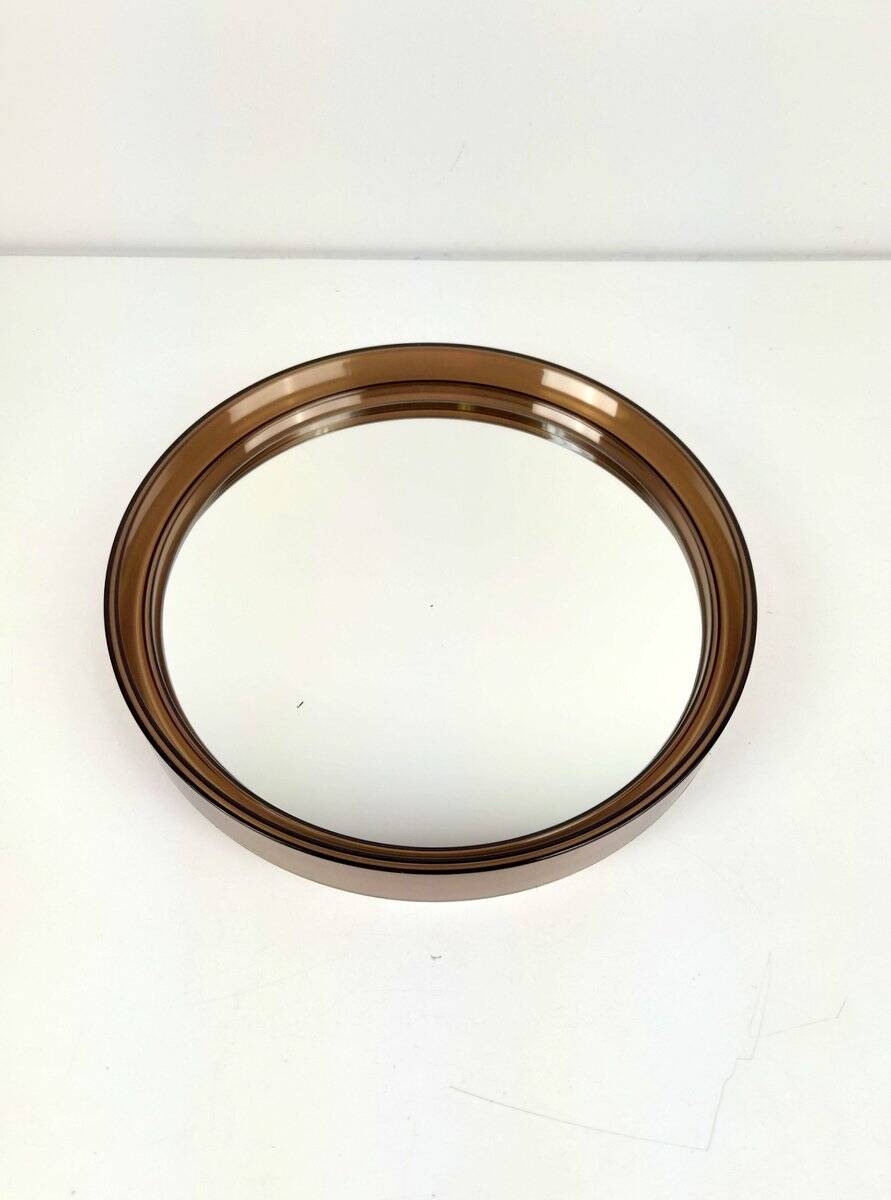 Vintage Round Smoked Brown Acrylic Mirror from Gilac, France, 1970s