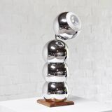 Modern eyeball chrome lamp with wooden base, 1960s