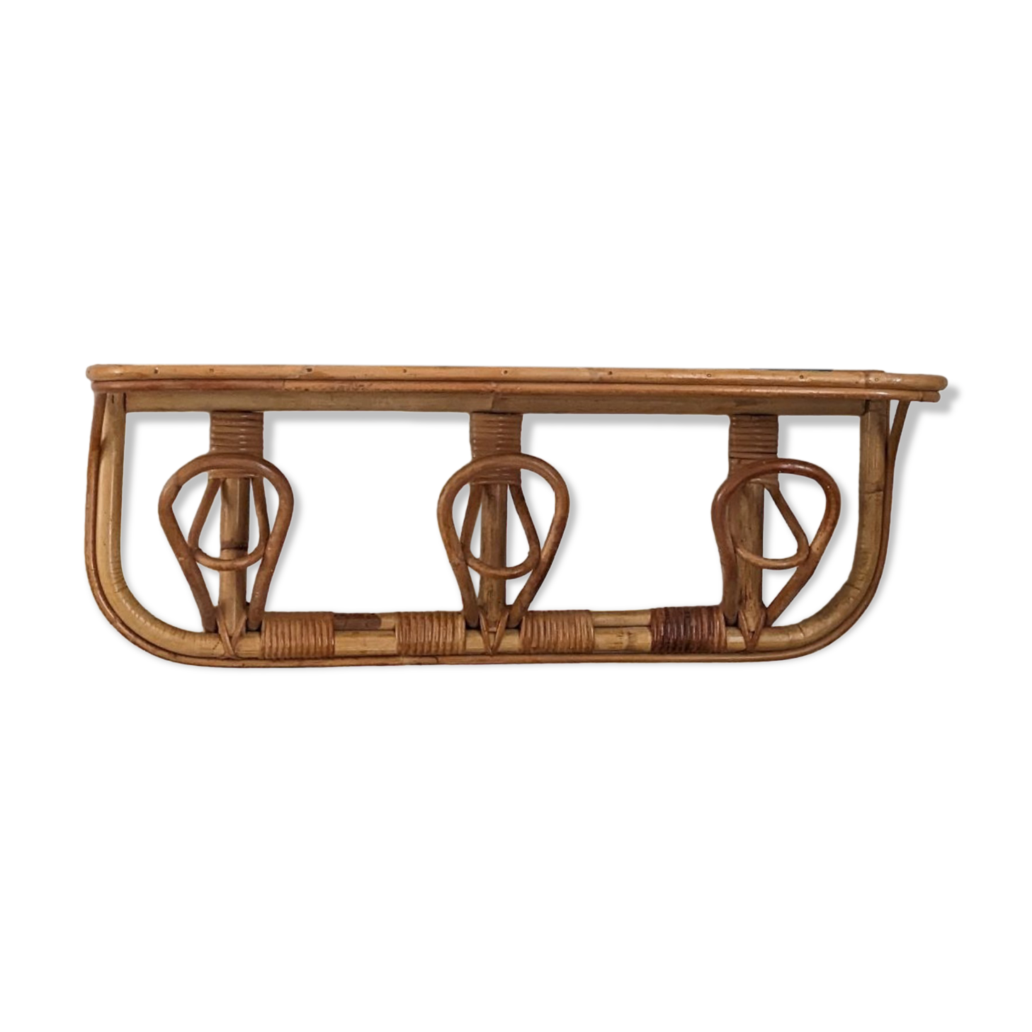 Shelf coat rack hooks vintage rattan