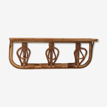 Shelf coat rack hooks vintage rattan