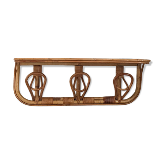 Shelf coat rack hooks vintage rattan