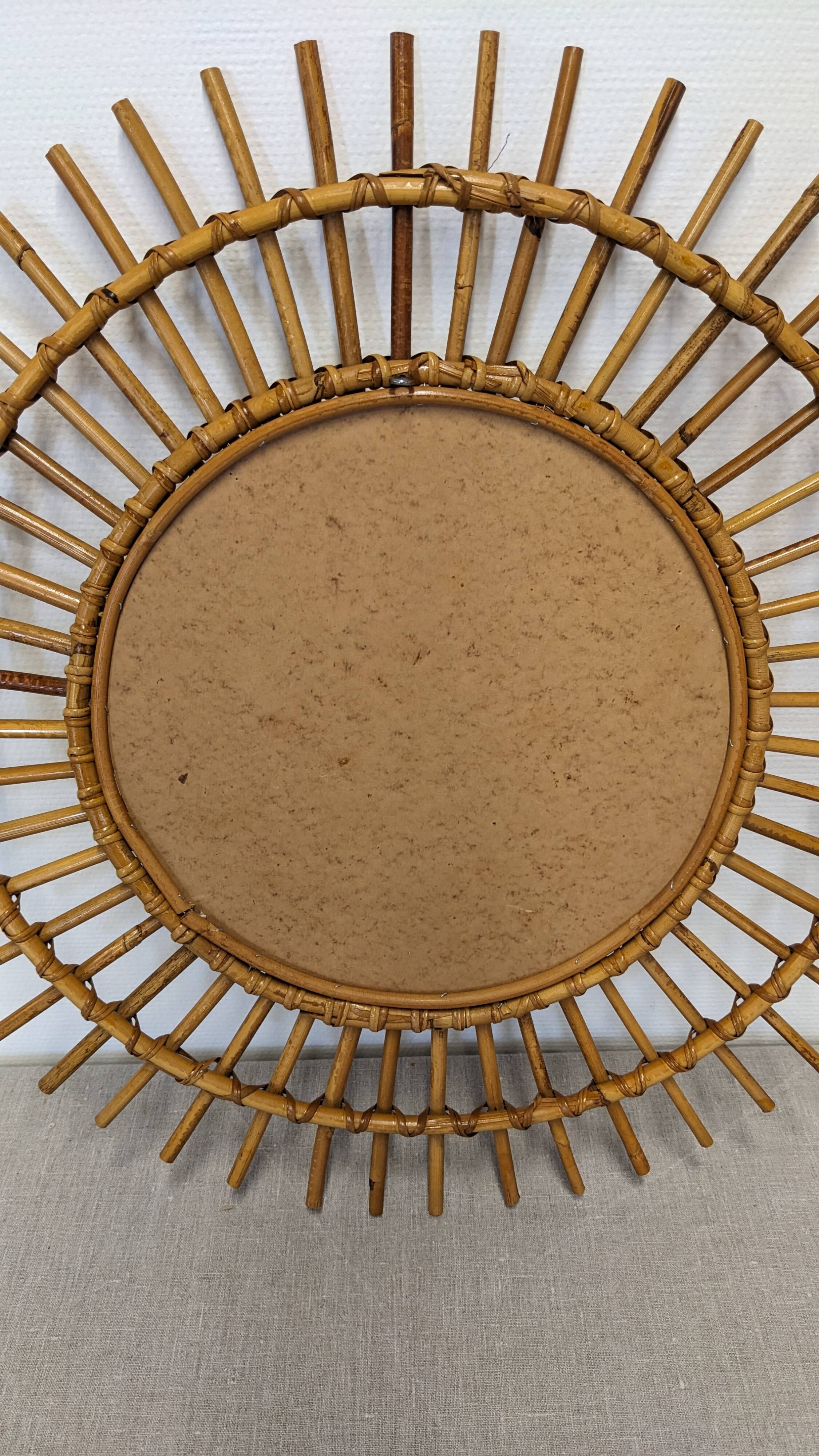 XL sun mirror in rattan, France circa 1960