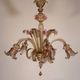 Venetian chandelier in gilded and pink Murano glass, 5 light arms, circa 1930.