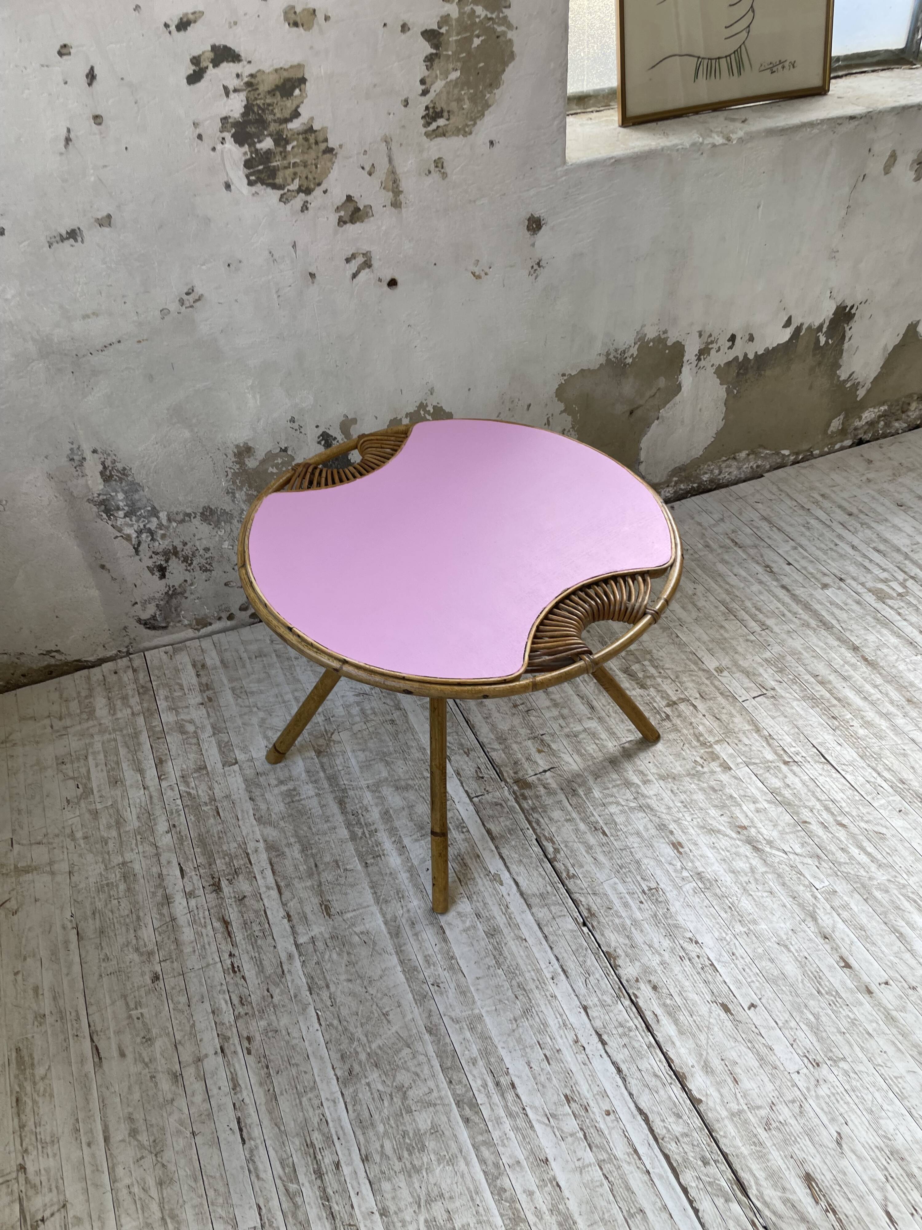 Vintage pink rattan coffee table