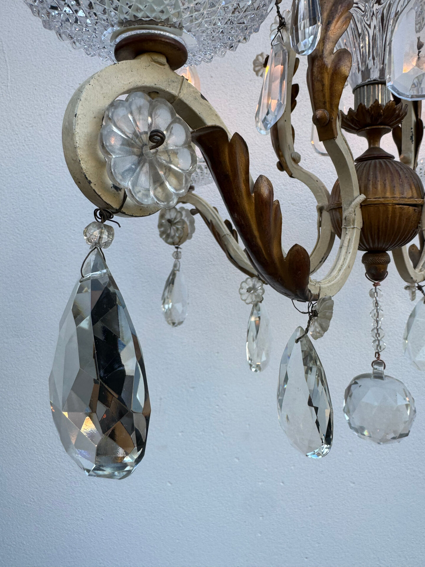 Crystal pendant chandelier wrought iron 1900