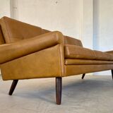 Vintage danish retro svend skipper 3 person sofa in light cognac leather