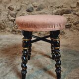 Tabouret Napoléon III ancien – XIXe siècle – Bois laqué noir, décor doré