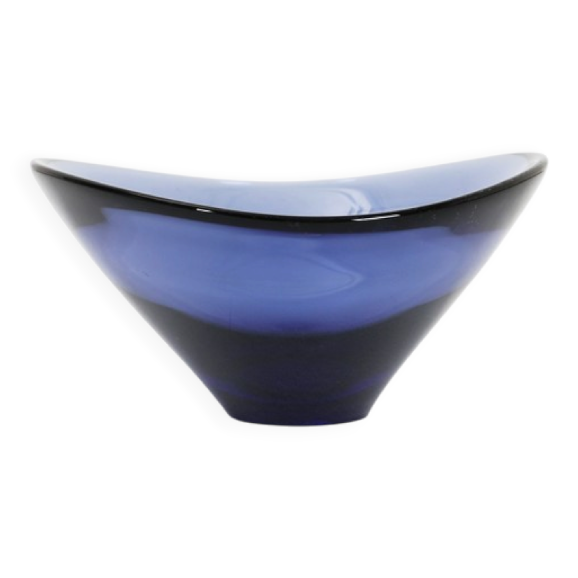Handcrafted blue glass fruit bowl by Per Lütken for Holmegaard, 1950s