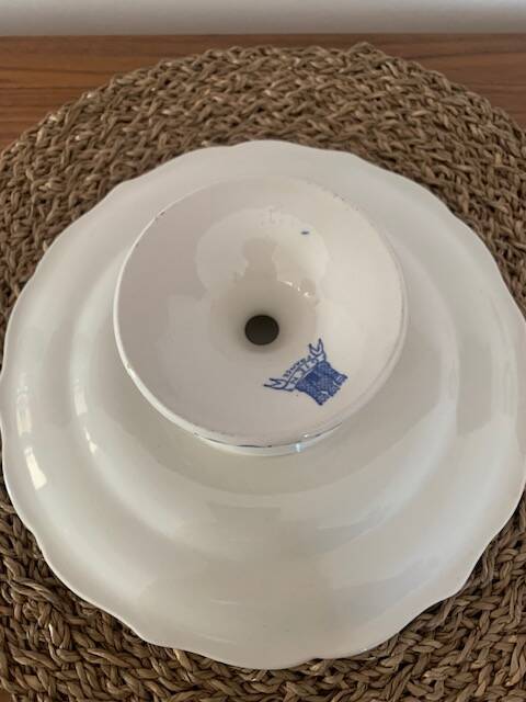 Old earthenware cake display from Gien decor Rouen