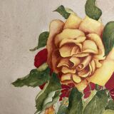 Vintage watercolor with roses in earthenware vase with angel