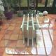 Large vintage dining table in beige stone and glass – 220 cm