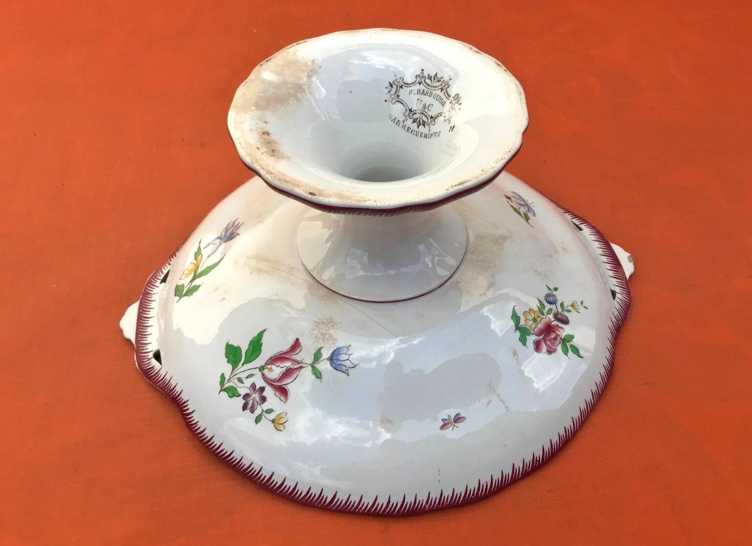Années 1910 Compotier Faïence de Sarreguemines (U&C) modèle Strasbourg