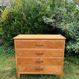 Vintage Scandinavian wooden chest of drawers with herringbone pattern - 4 drawers