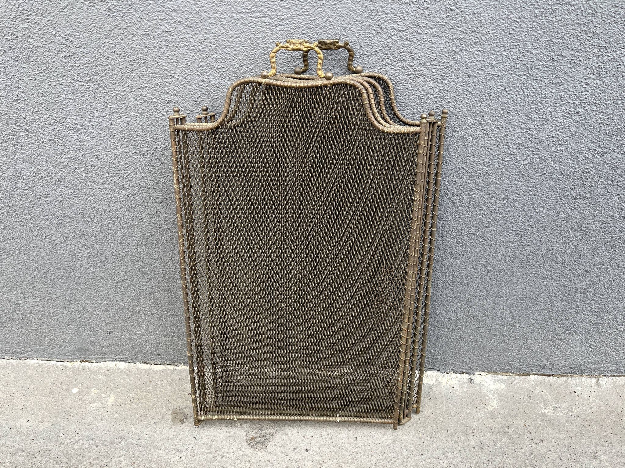 Old 19th century fireplace screen, 4-panel spark arrester