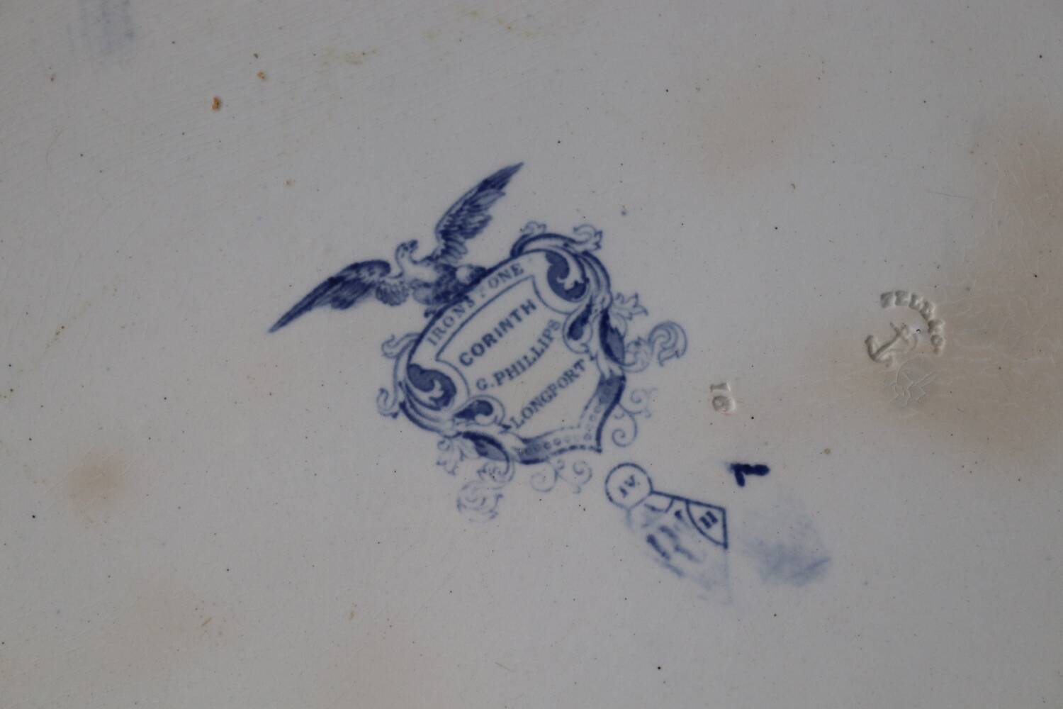 Large old longport iron blue earth dish